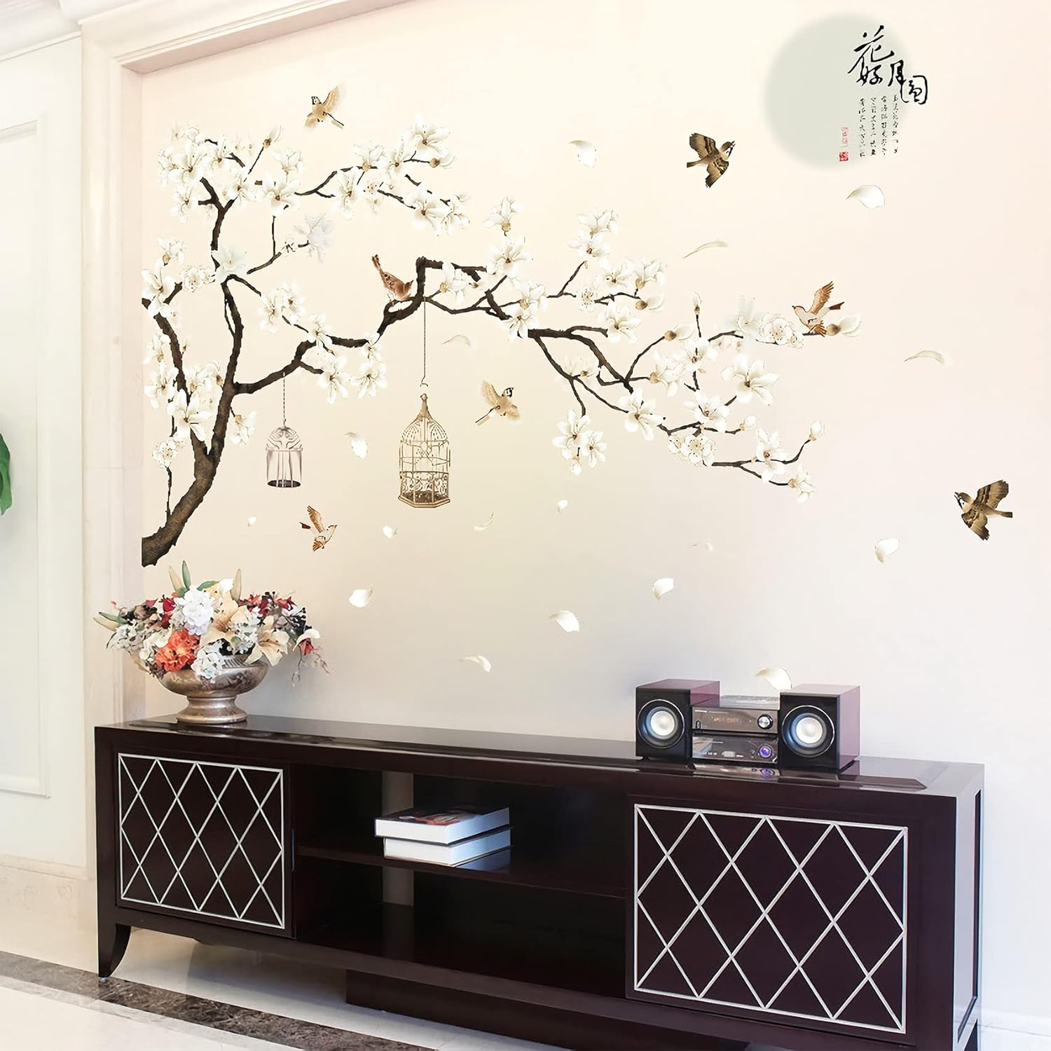 Large White Cherry Blossom 3D Wall Stickers 50x74 Inch