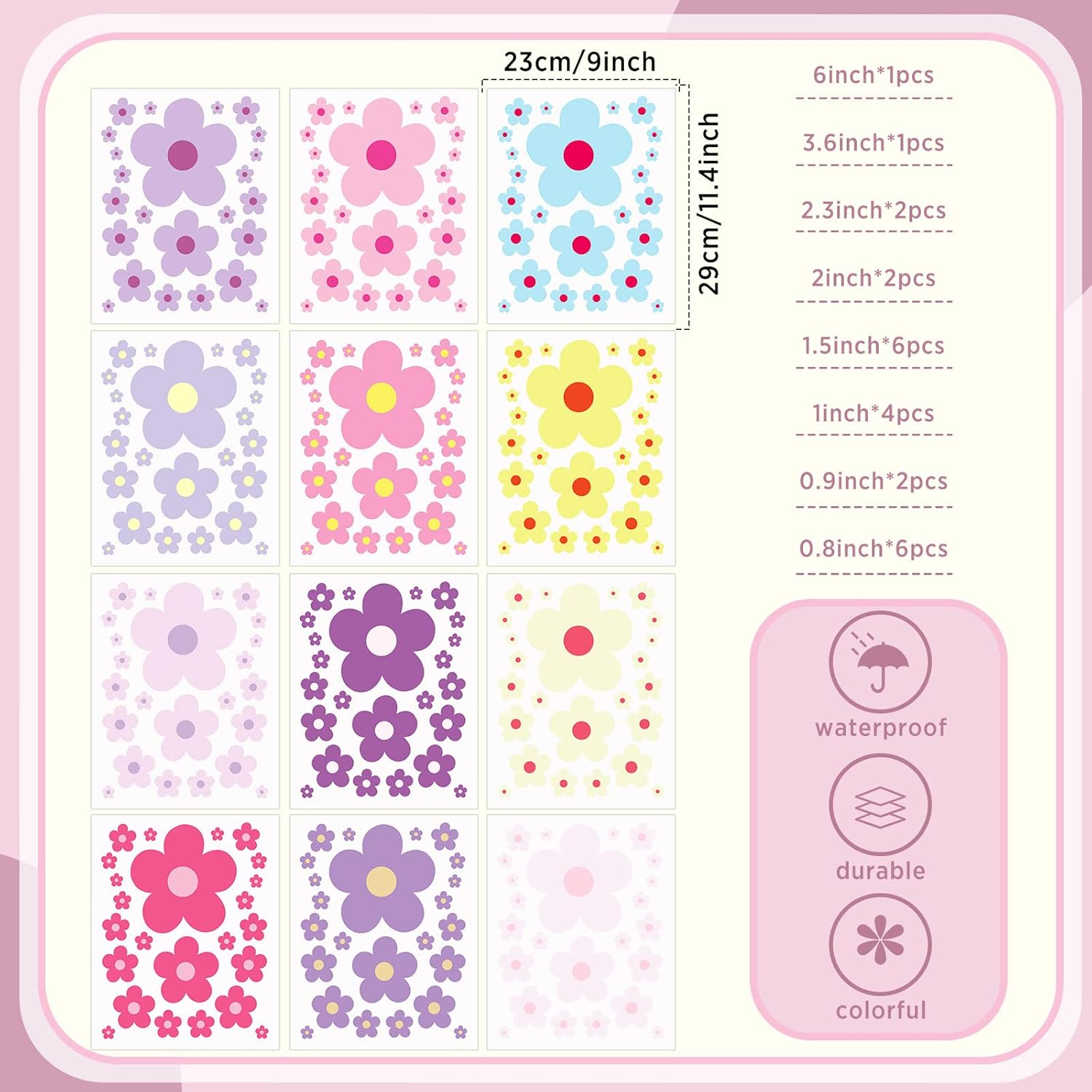 TaoBary 288 Pcs Y2k Cute Flowers Wall Sticker 1