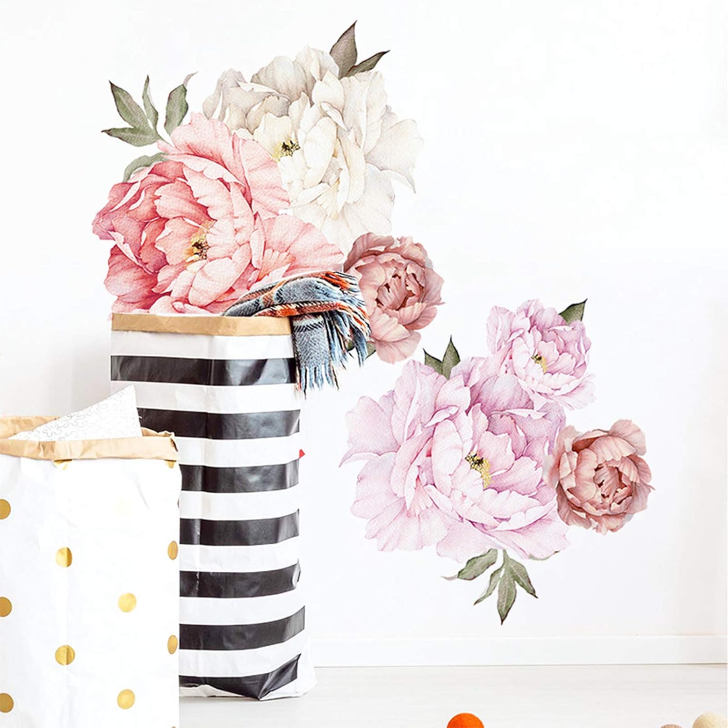 Watercolor Peony Flowers Wall Decals for Bedroom and Living Room