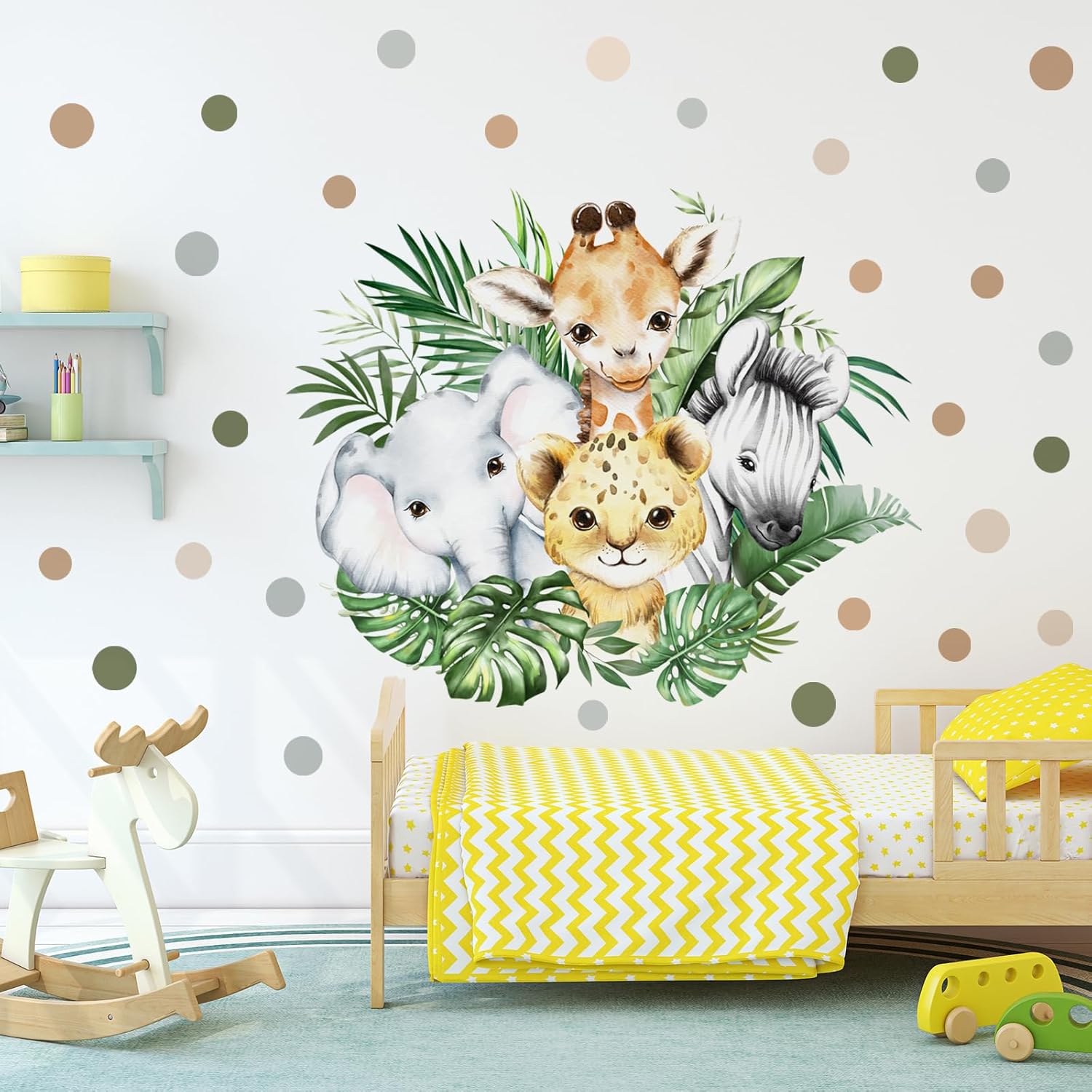 Watercolor Jungle Animal Wall Decal for Baby Room Decor
