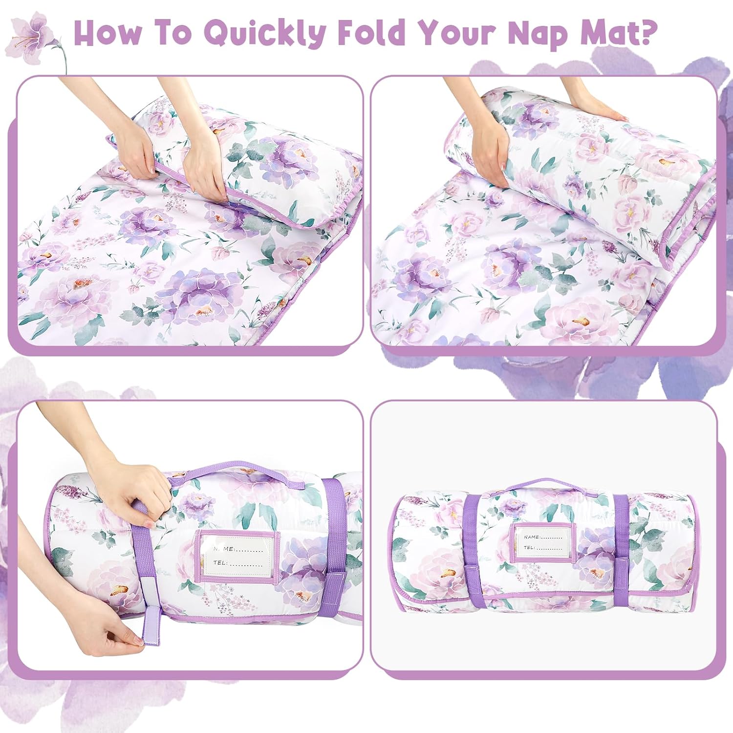 Toddler Nap Mat with Pillow and Minky Blanket Purple