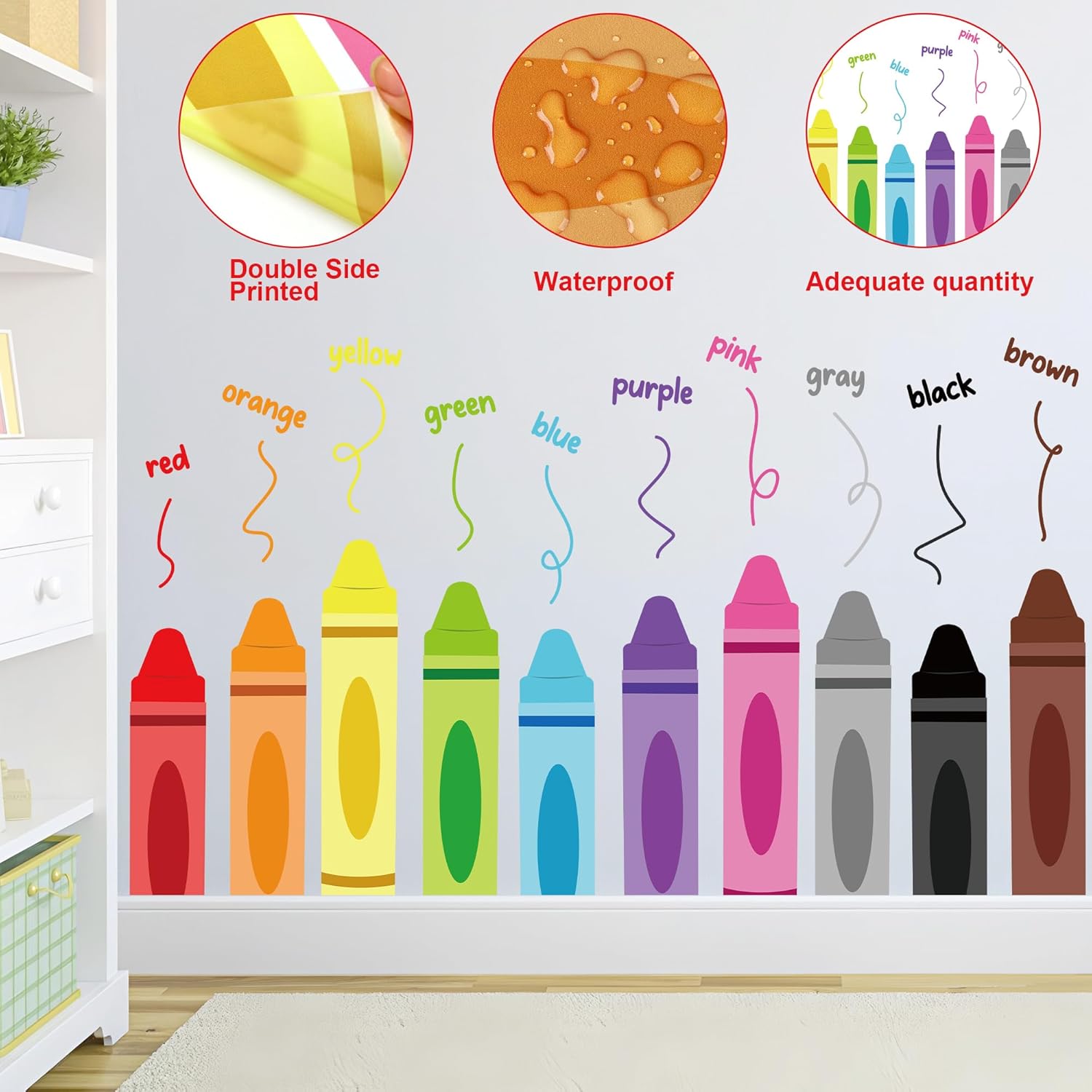 Colorful Crayon Wall Decals Peel and Stick Educational Decor