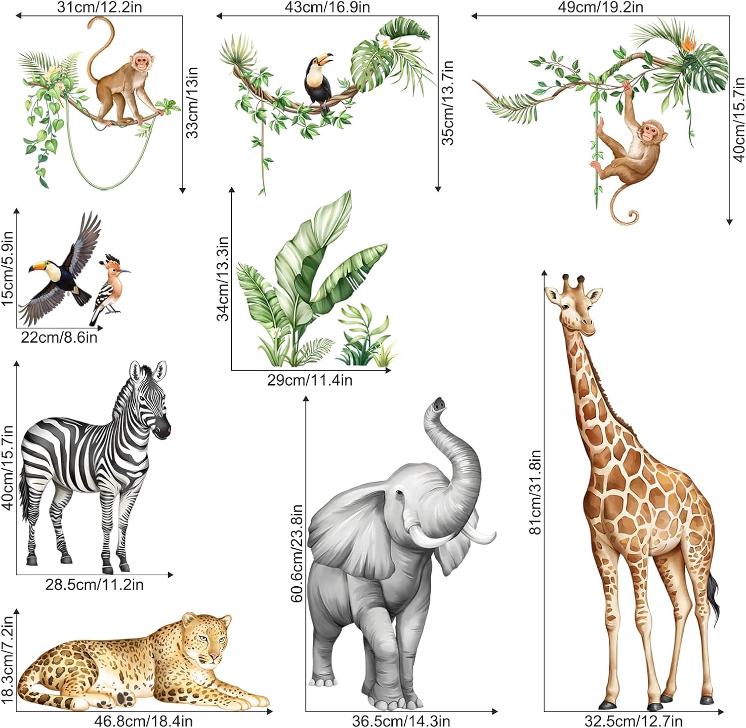 Jungle Safari Animal Wall Decals for Kids Room