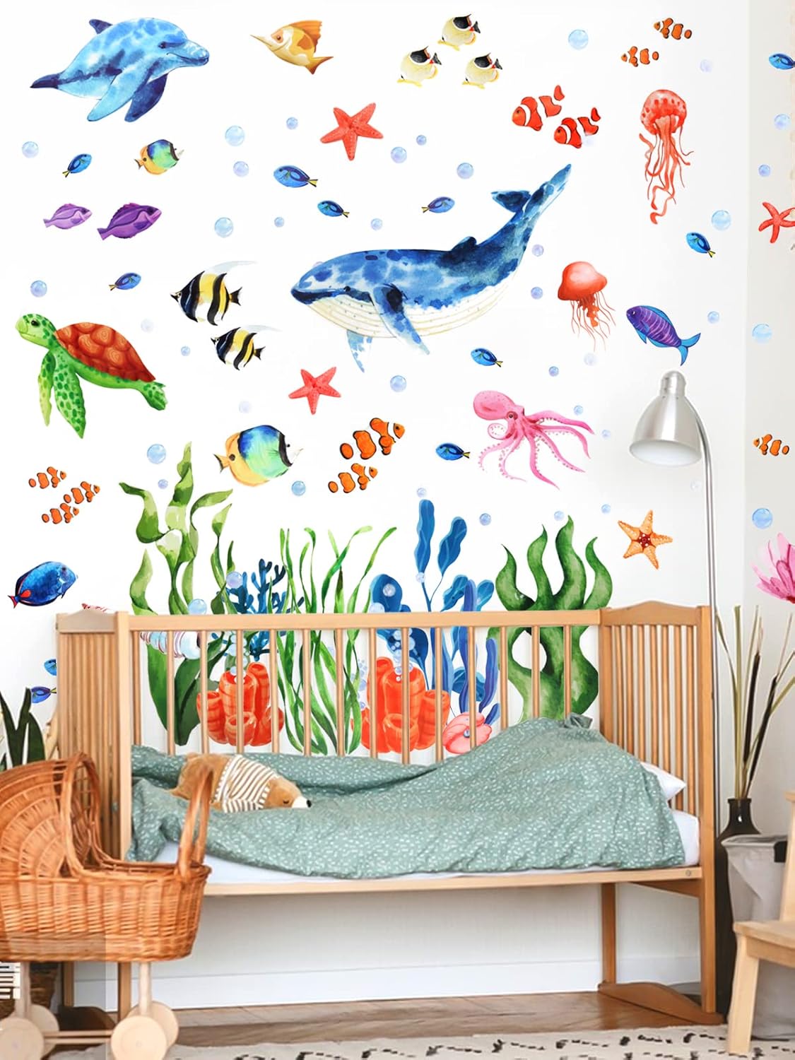 Kalolary Under The Sea Wall Decals Set - 3D Coral Reef Ocean Grass Bubbles More