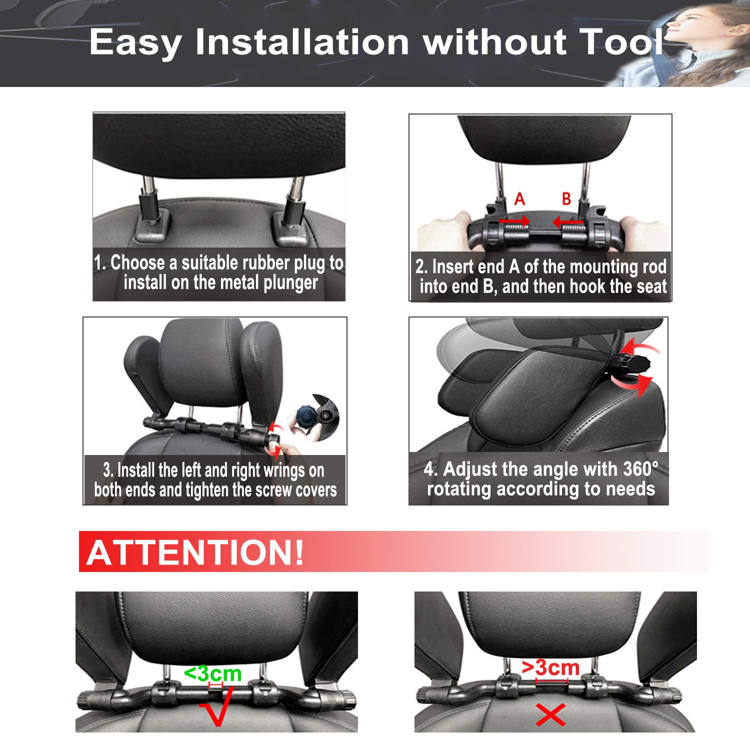 JZCreater Car Headrest Pillow for Adults and Kids Beige