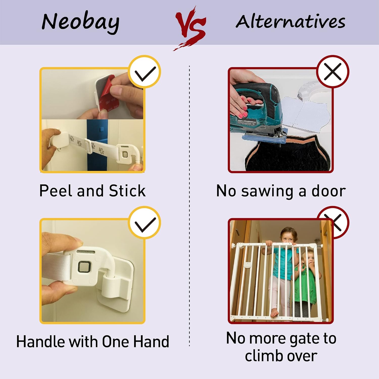 Neobay Child Proof Door Lock with Adjustable Strap and Latch