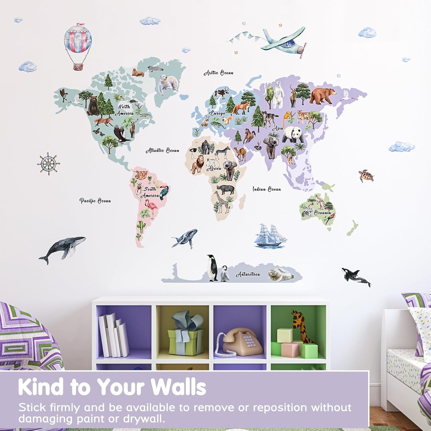 iinuu Animal World Map Wall Decals for Kids