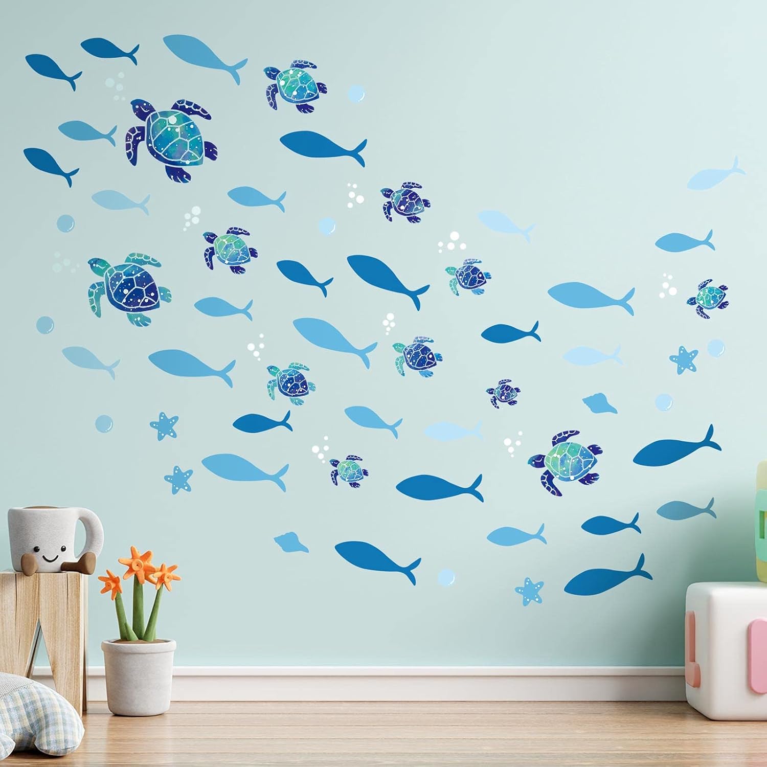 Outus 2 Sets Sea Turtle Wall Decals Stickers 3D Ocean Decor