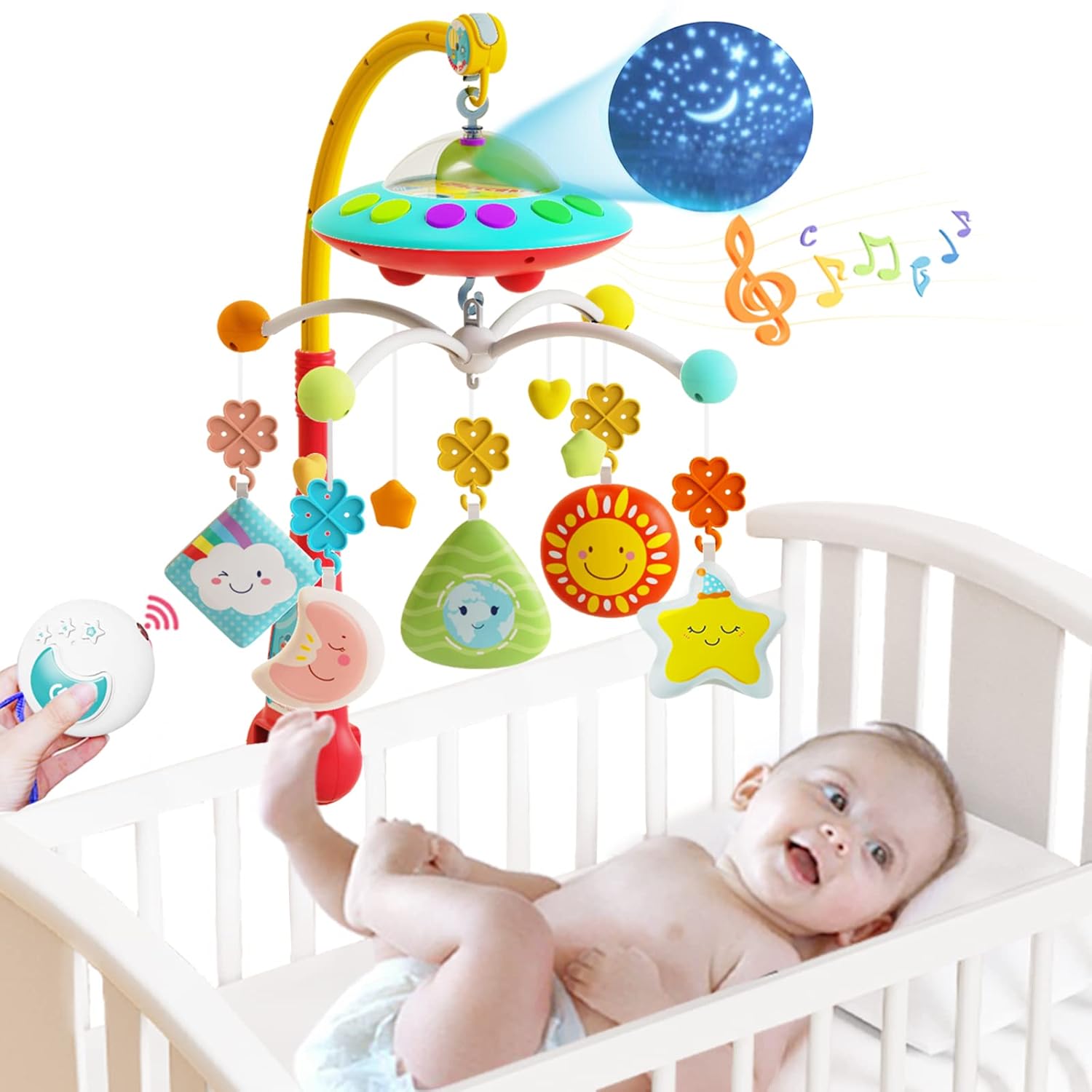 Eners Baby Crib Mobile with Music and Lights Red