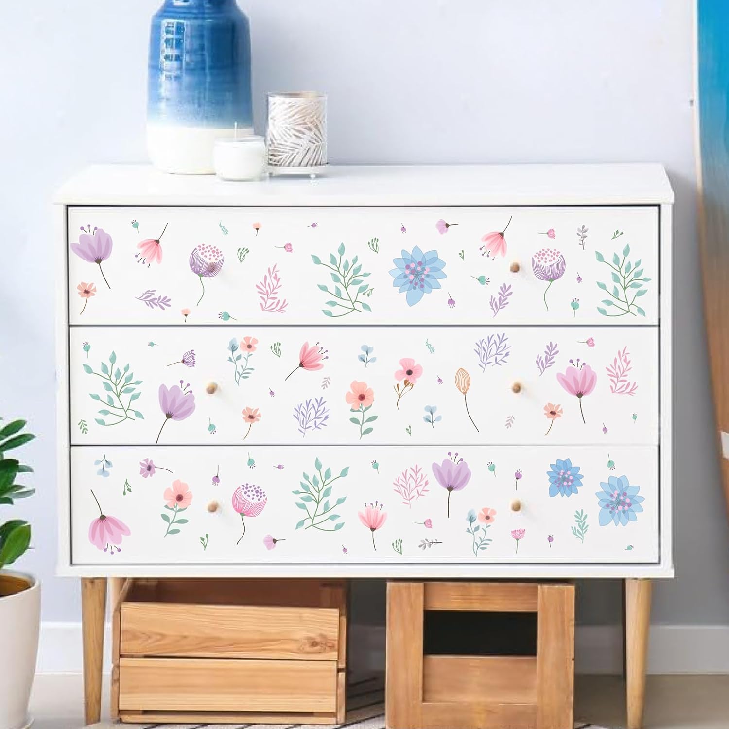 Small Floral Wall Stickers Watercolor Boho Decor Peel and Stick