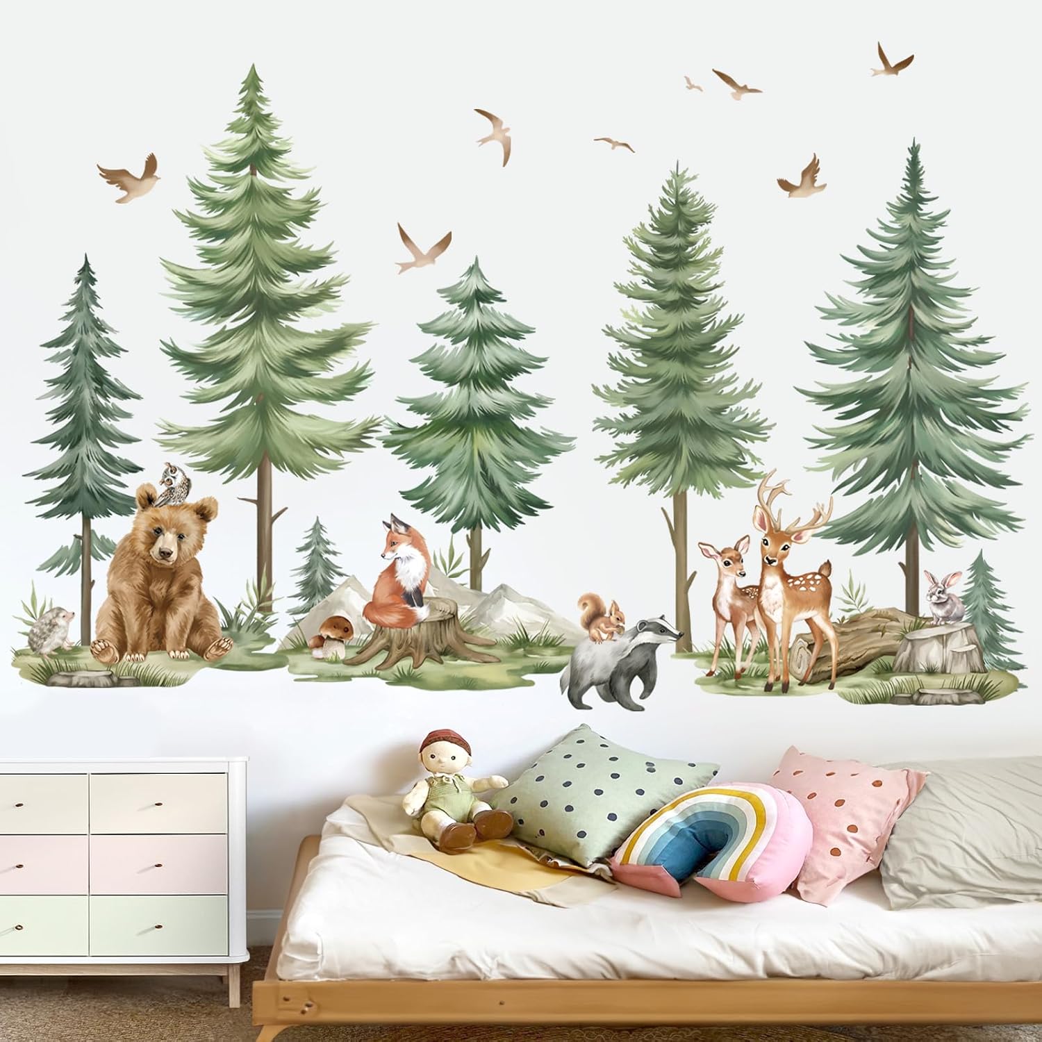 Wondever Mountain Tree Wall Stickers for Kids Bedroom Baby Nursery Decor