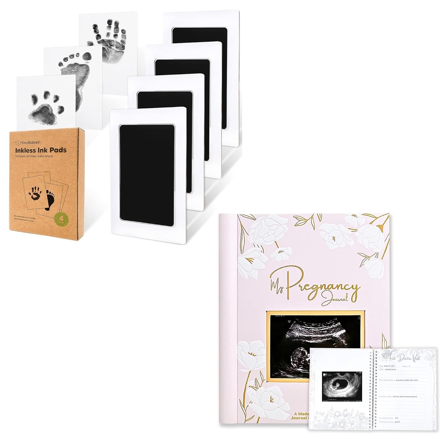 KeaBabies 4 Pack Inkless Hand and Footprint Kit Pregnancy Journal Book for Mom to Be Gift