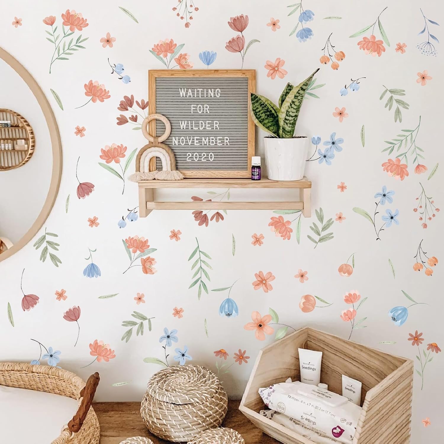 Lamkidle Boho Floral Wall Decals for Kids Room Decor