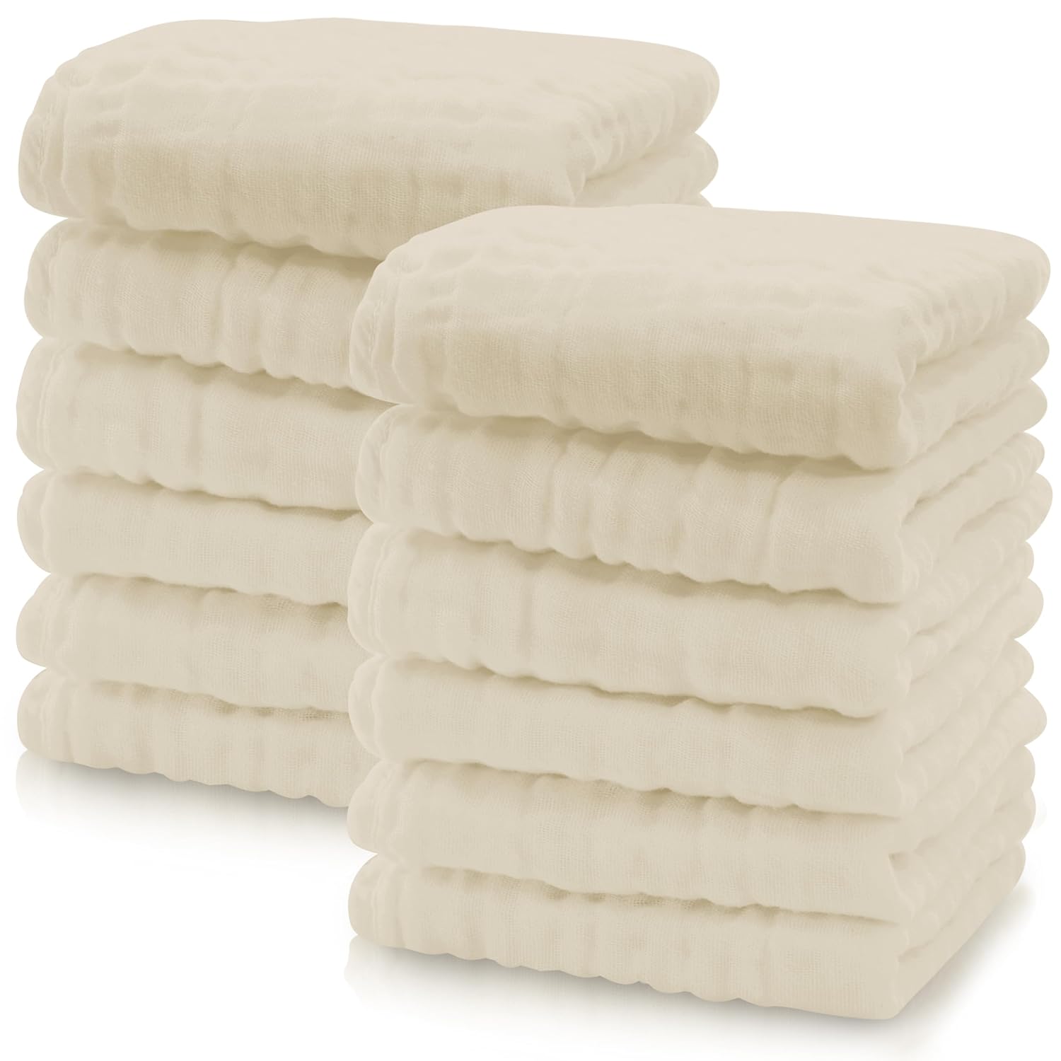 Cute Castle 12 Pack Muslin Baby Washcloths - 12x12 Inches