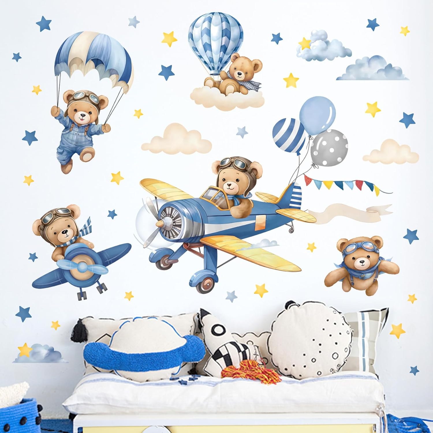 Decalmile Airplane and Animals Wall Stickers