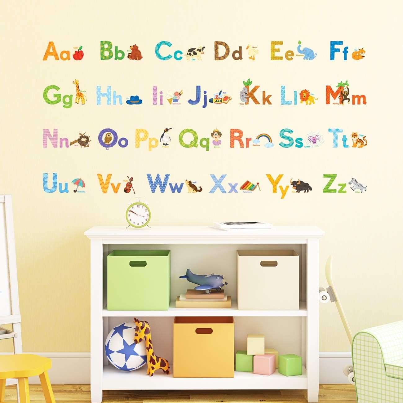 DECOWALL DS8-1608 Watercolor Animal Alphabet Wall Stickers