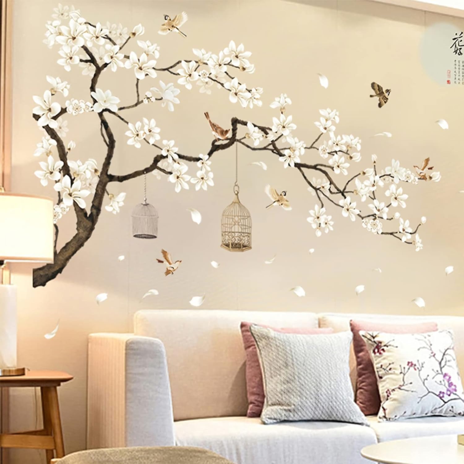 Large White Cherry Blossom 3D Wall Stickers 50x74 Inch