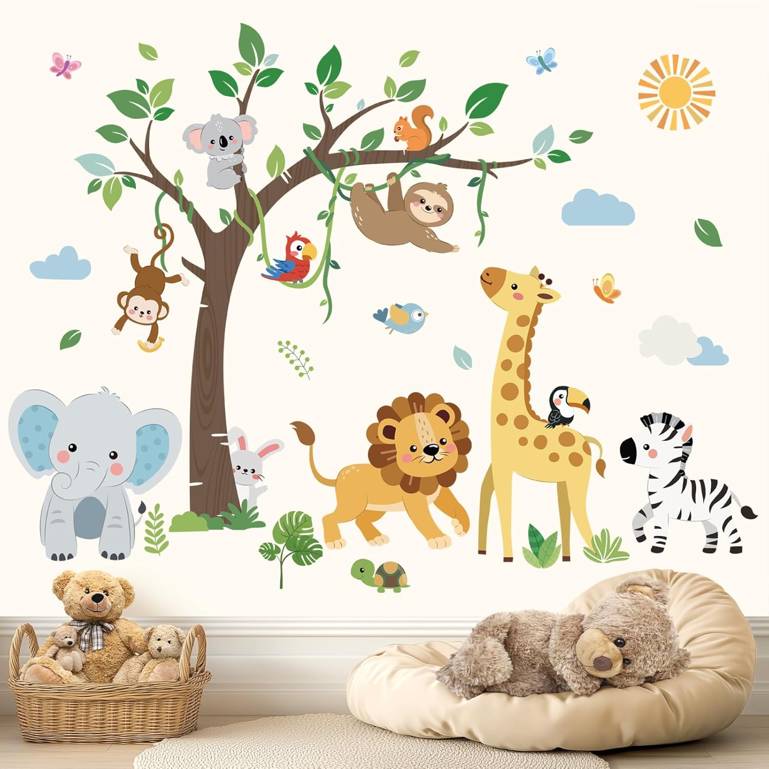 Jungle Animals Tree Wall Decals for Kids Room Decor