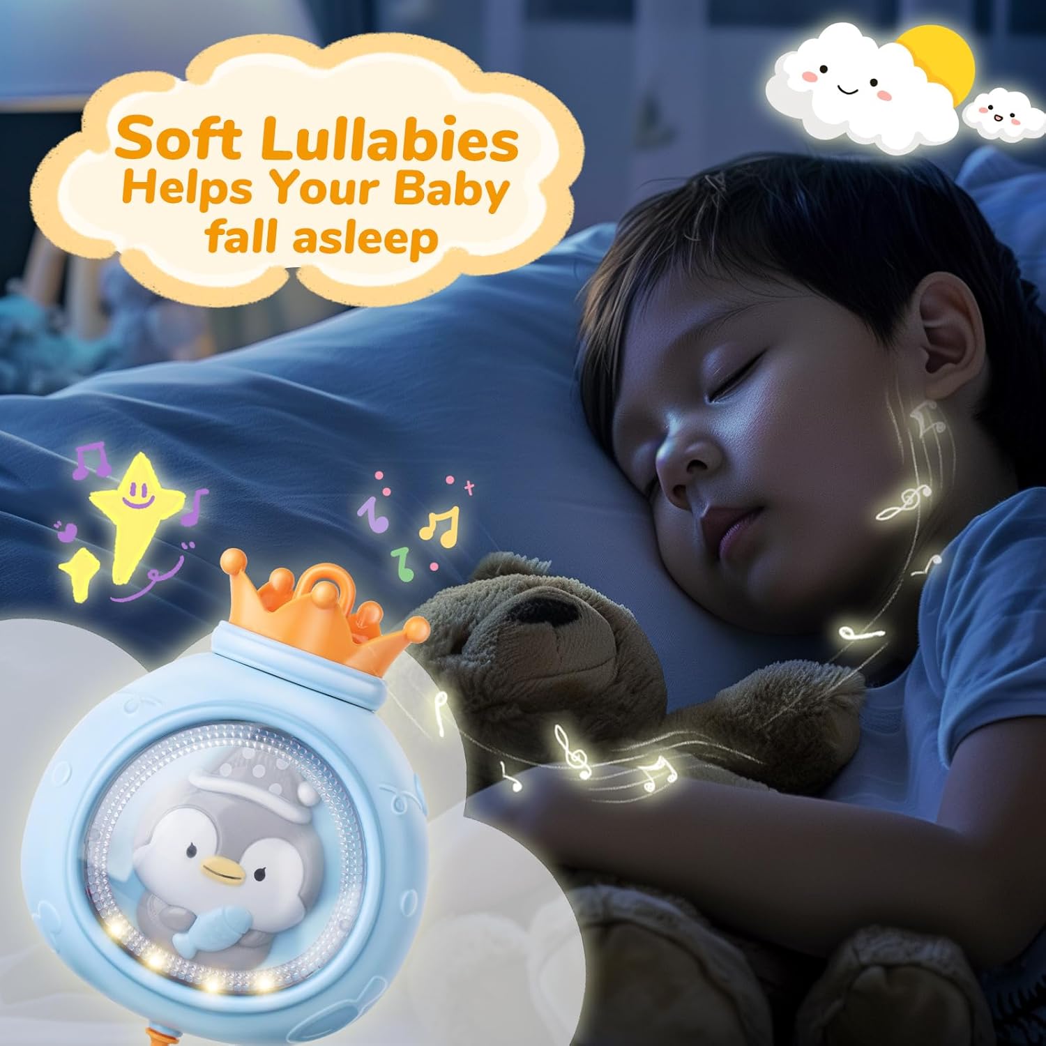 Crib Mobile with Music and Lights for Baby