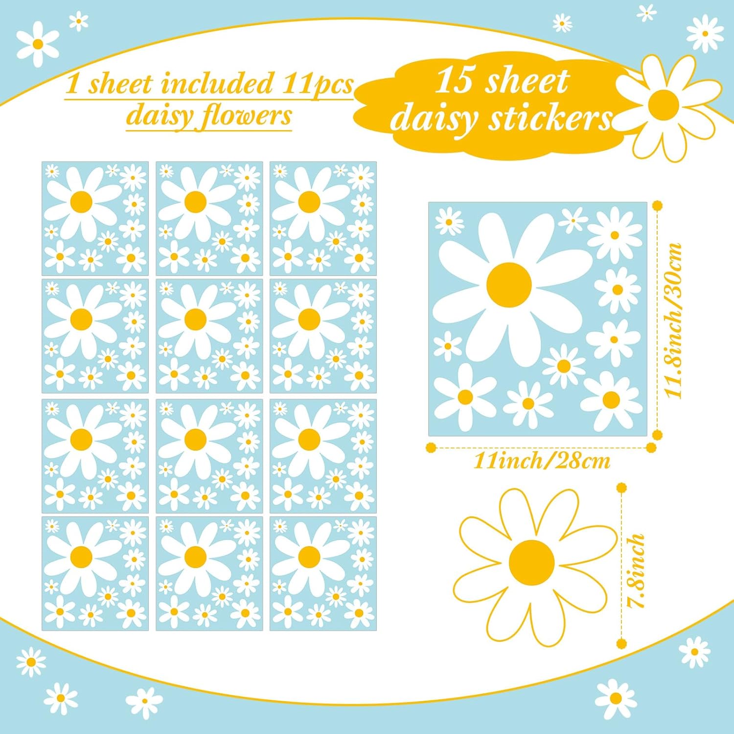 TaoBary 165 Piece Daisy Wall Decals for Home Decor
