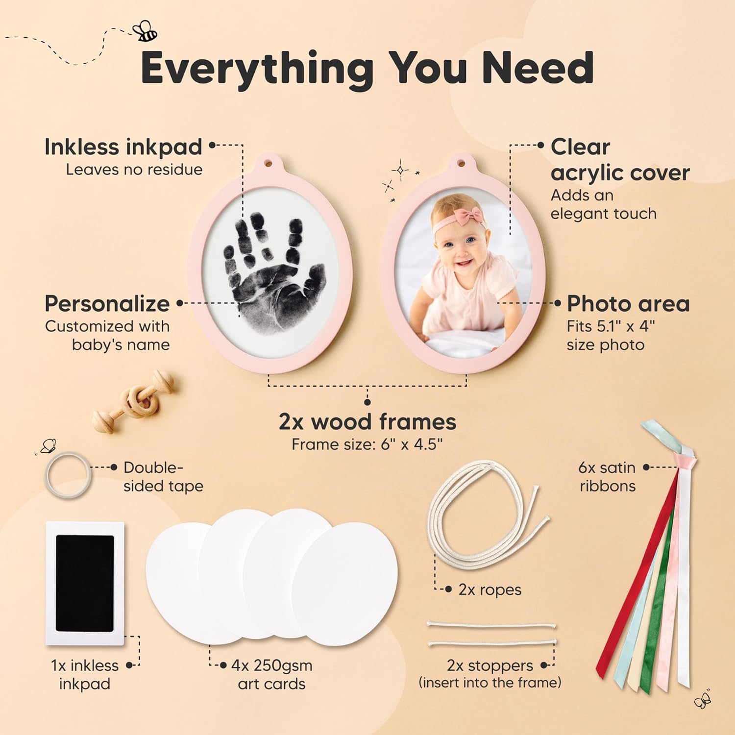 Inkless Baby Hand and Footprint Ornament Kit - Personalized Keepsake for Newborn and Pet Lovers