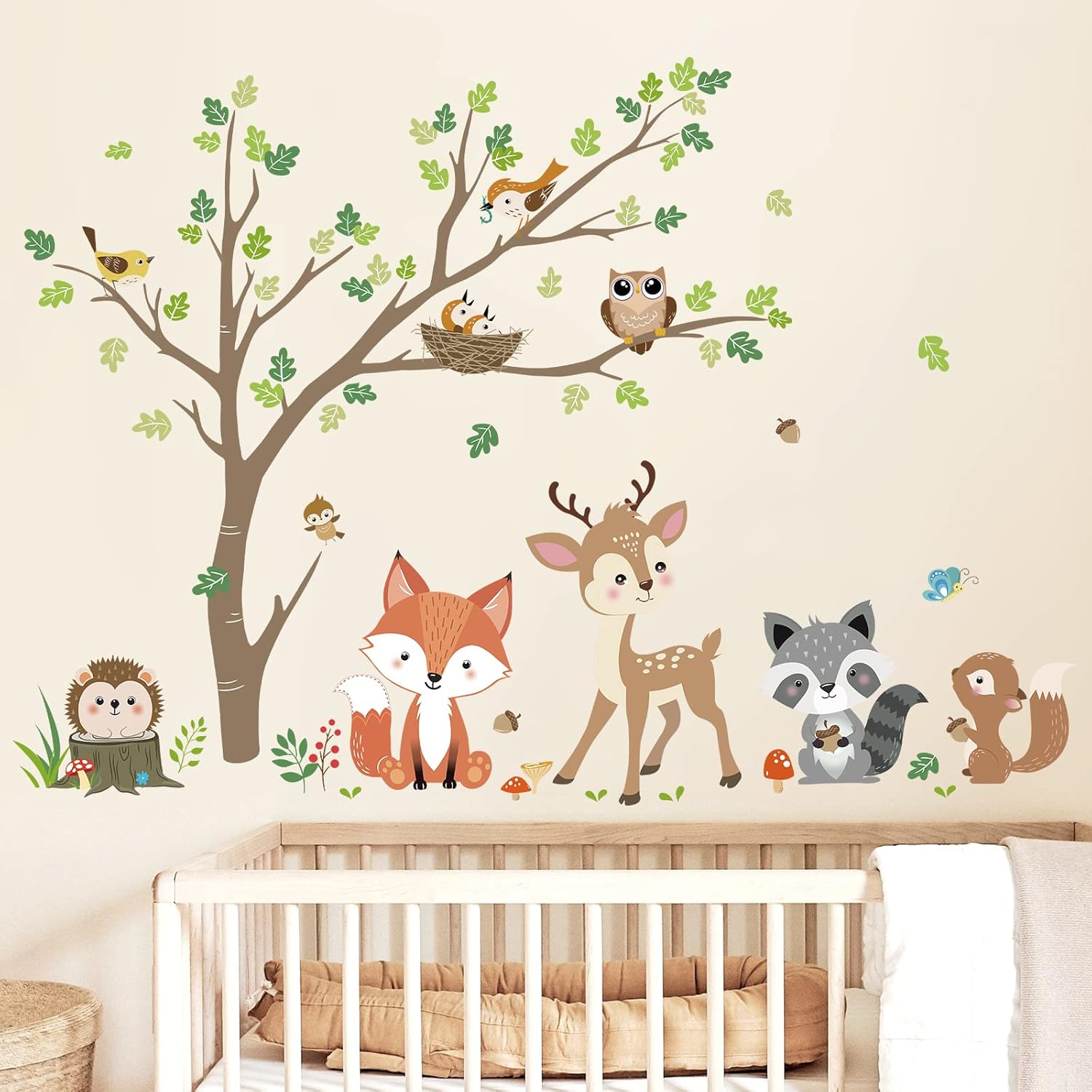 Decalmile Woodland Animals Tree Wall Decals