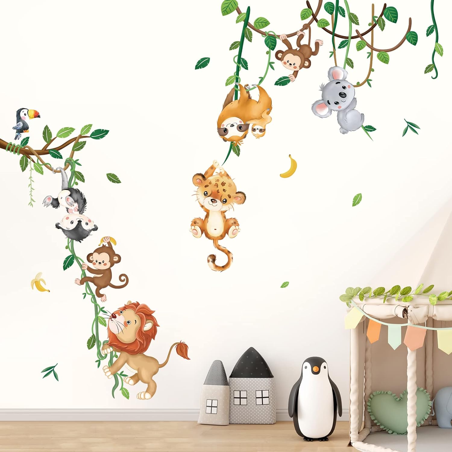 Jungle Animals Climbing Tree Wall Decals for Kids Room and Nursery Decor