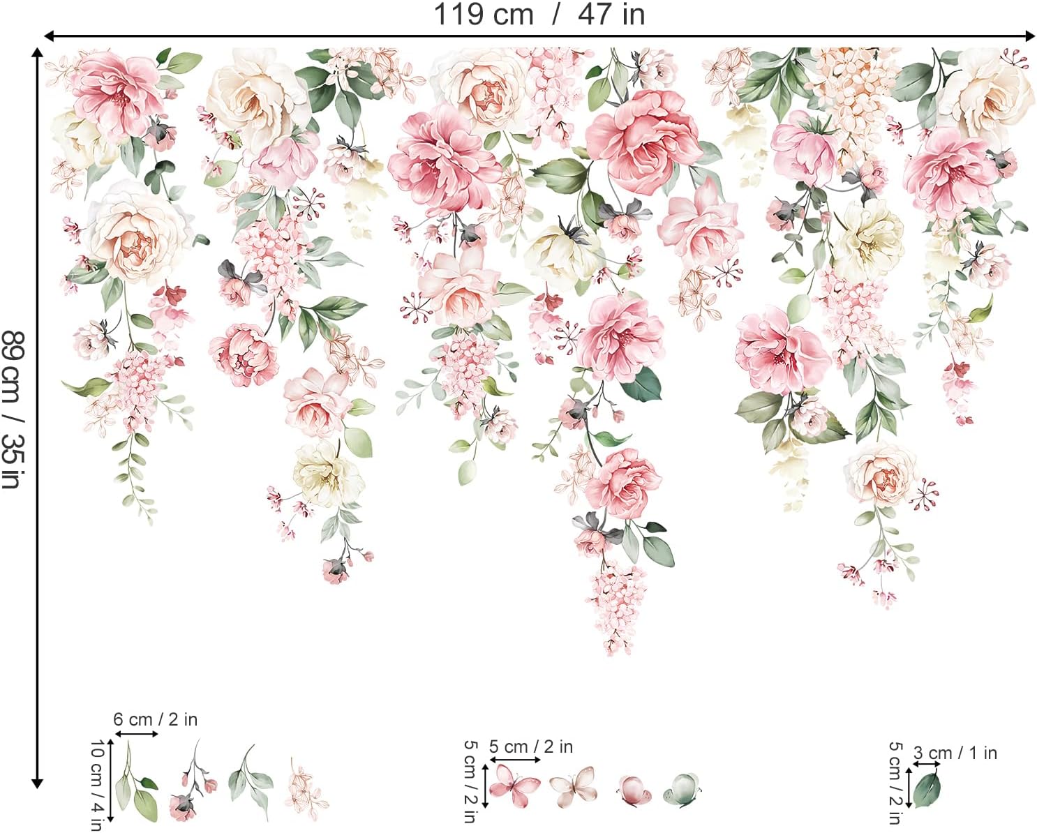 Wondever Large Pink Flowers Wall Stickers for Baby Nursery