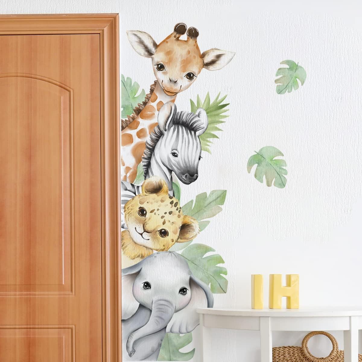 Watercolor Jungle Animal Wall Stickers for Kids Room Decor