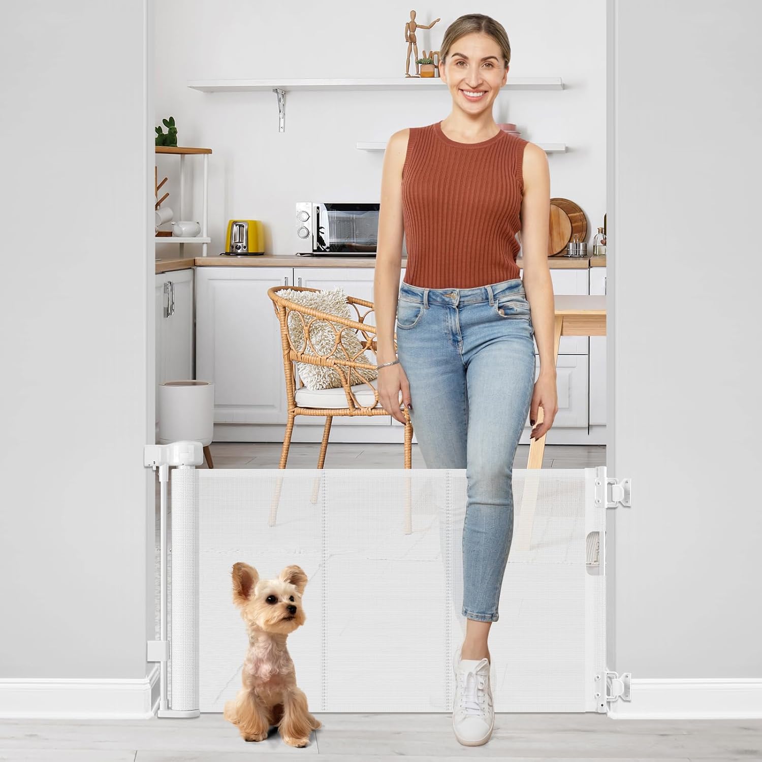 24 Inch Tall Retractable Baby Gate for Stairs and Doorways White