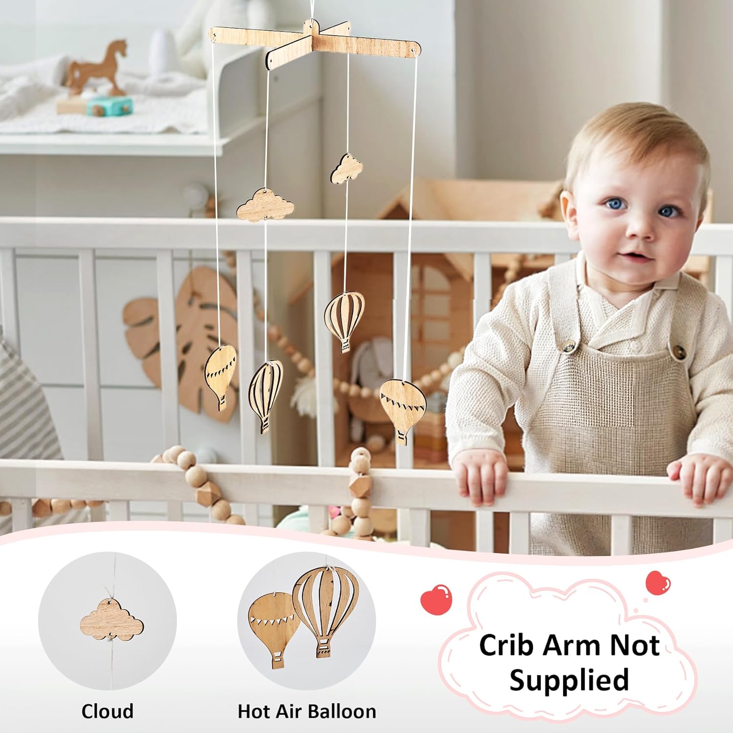 SANDOO Wooden Hot Air Balloon Crib Mobile