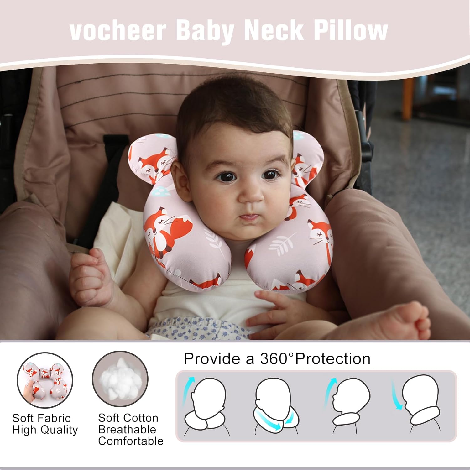 vocheer Baby Travel Pillow Upgraded Head Neck Support