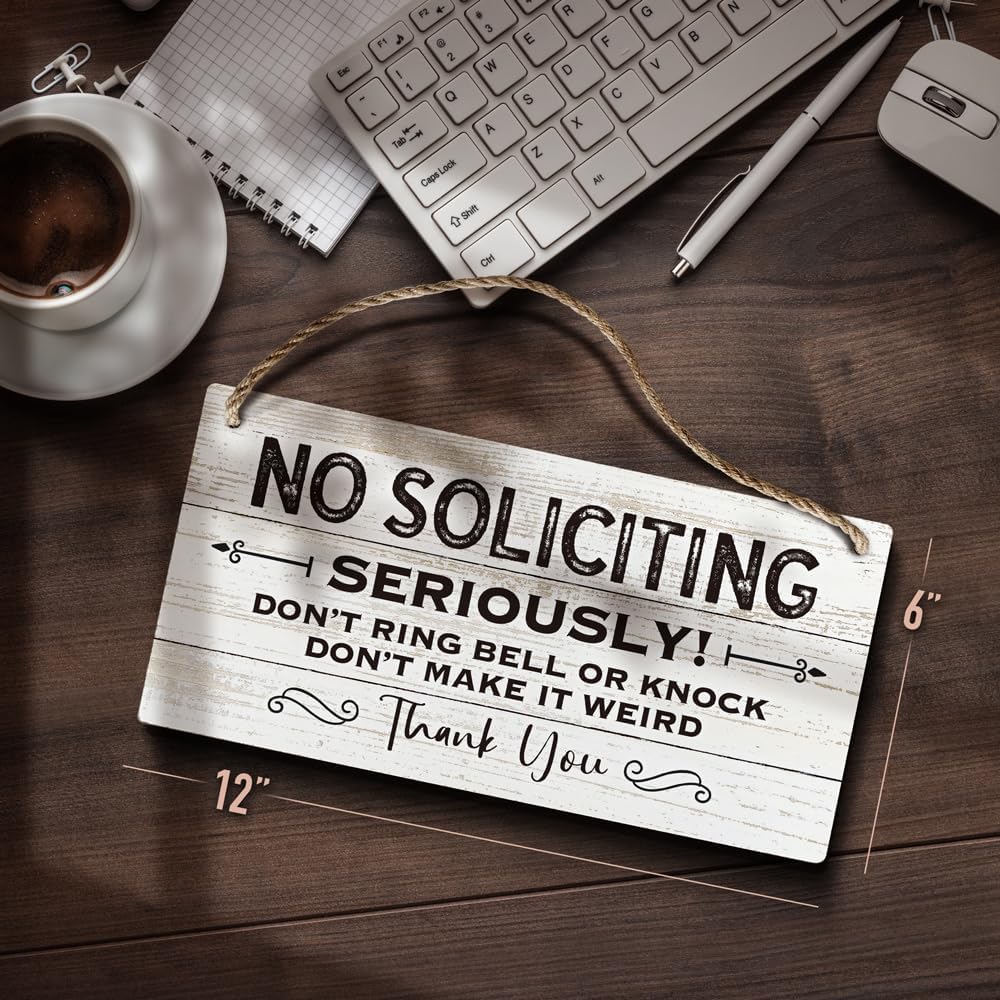 YZEXEZY No Soliciting Sign - 6x12 Inch Wood Hanging Door Sign