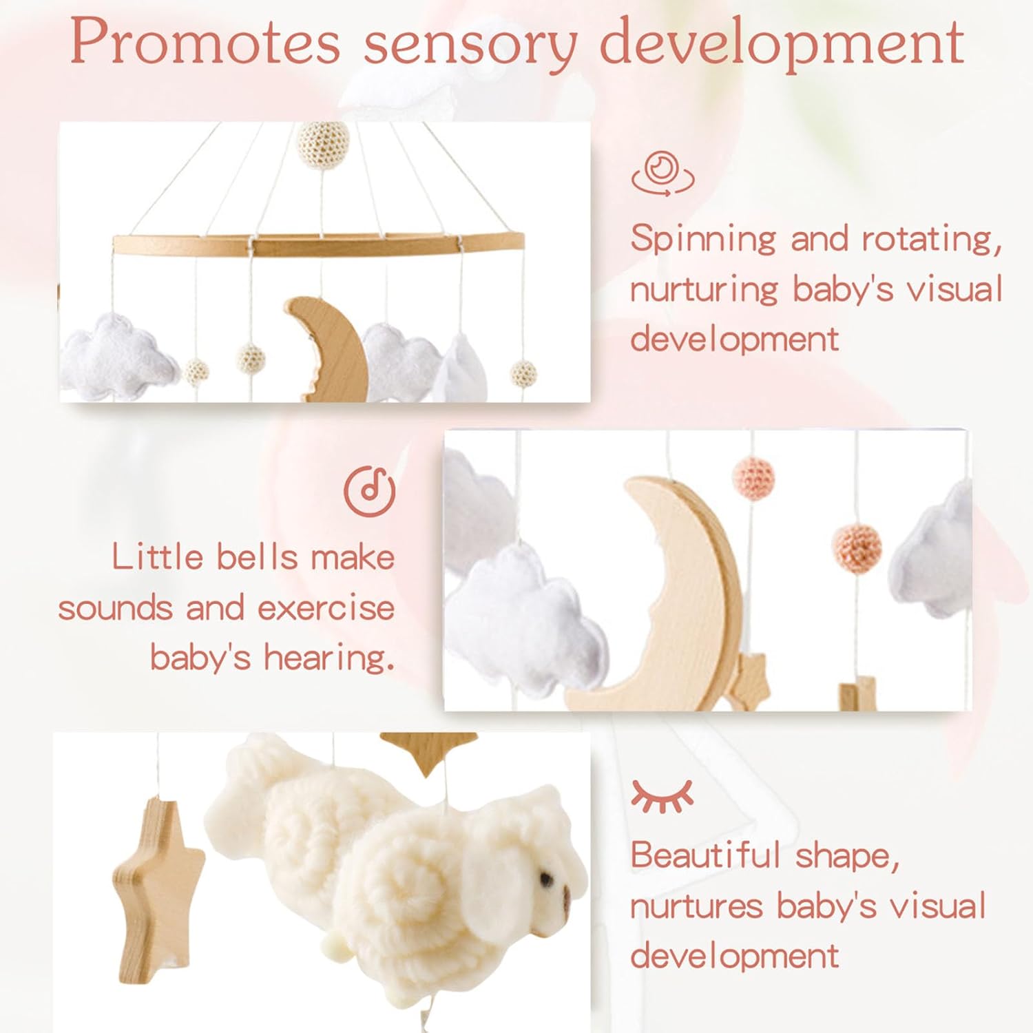 2025 Bohemian Style Baby Mobile with Clouds Moon Sheep