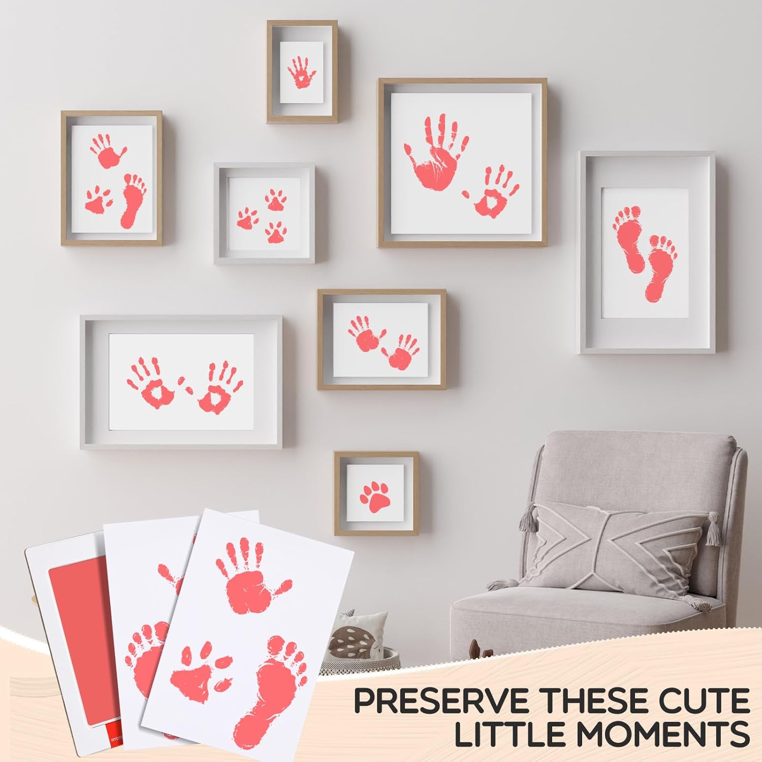 Jetec 8 Inkless Baby Footprint and Handprint Kit with Imprint Cards Pink