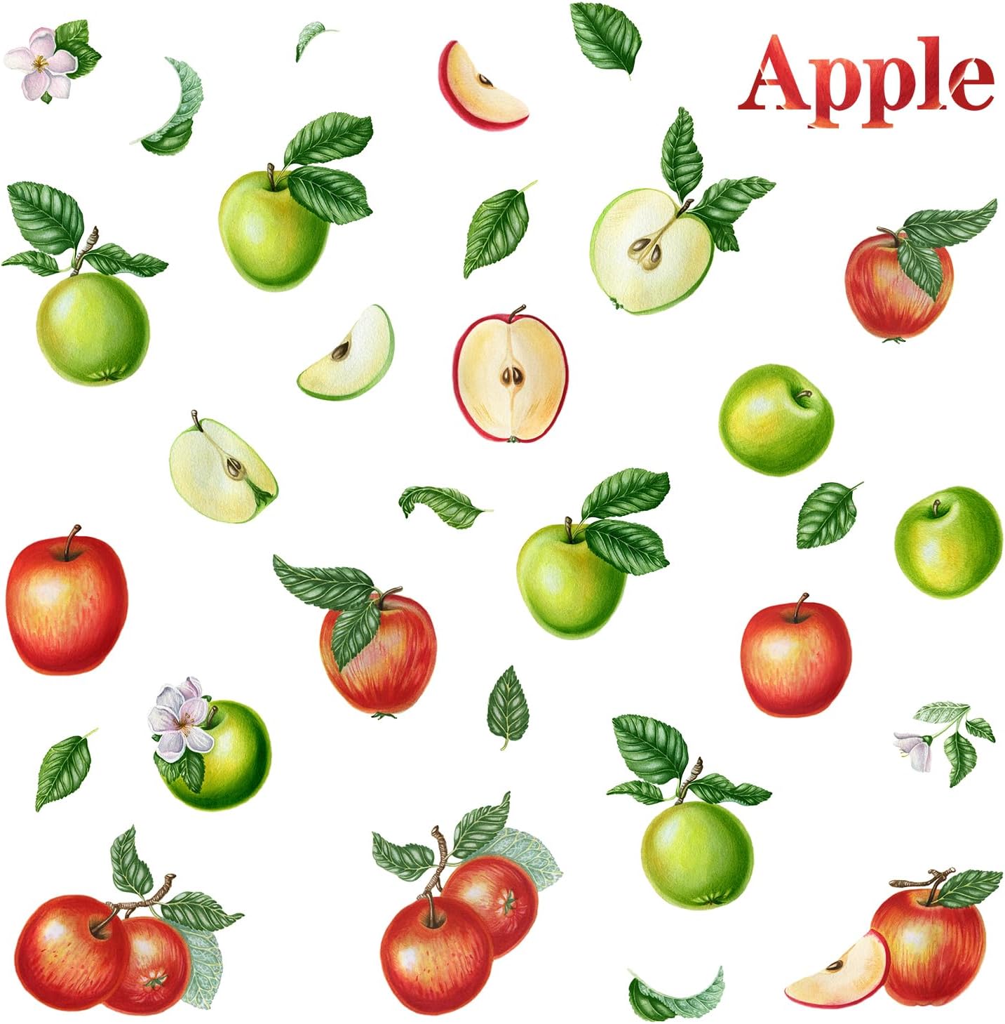 DEIKOKA Apple Wall Decals Set of Red Apples with Leaves and Slices