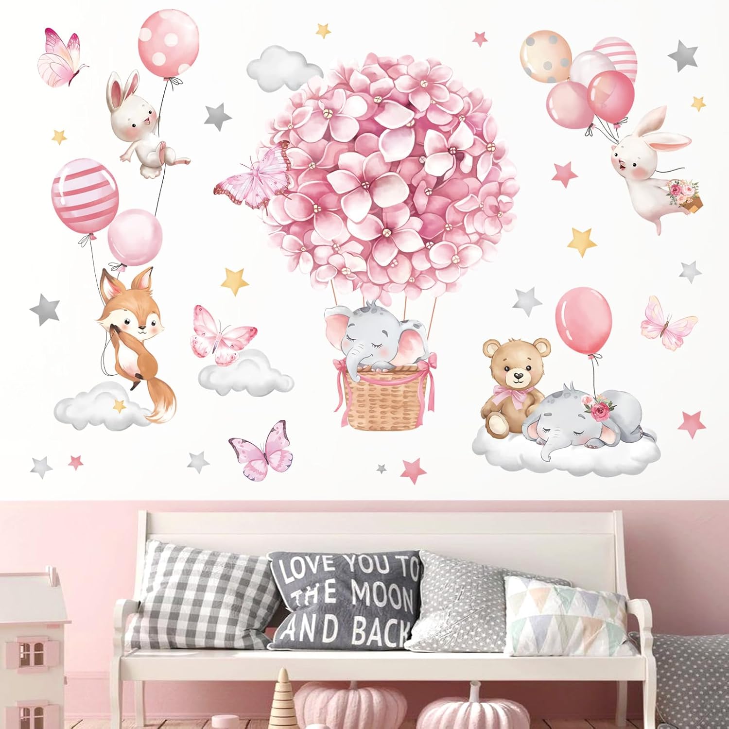 Decalmile Animals Hot Air Balloon Wall Stickers