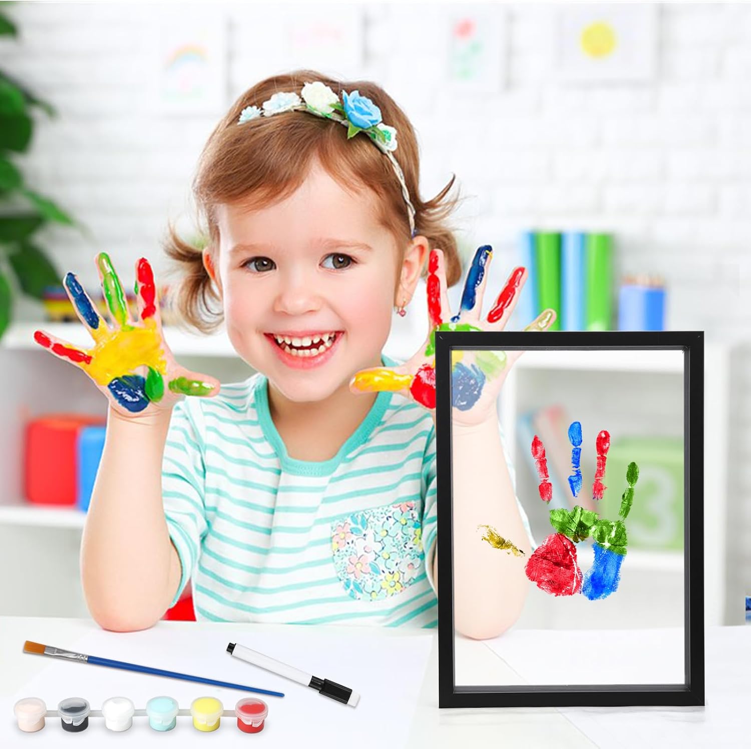Family Handprint Kit with 6 Colors and Clear Photo Frame