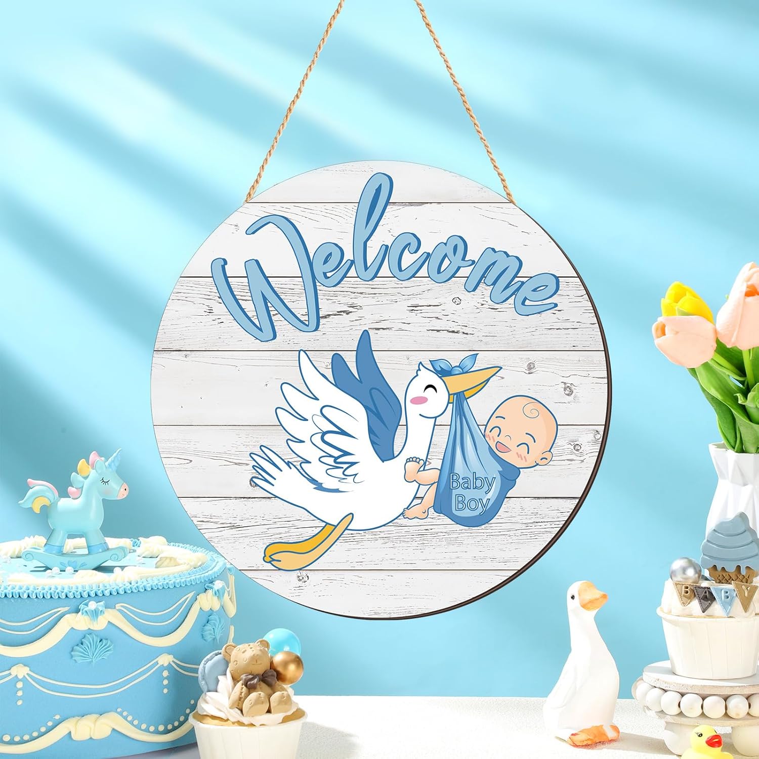 Chunful Baby Boy Welcome Sign Hanging Wreath