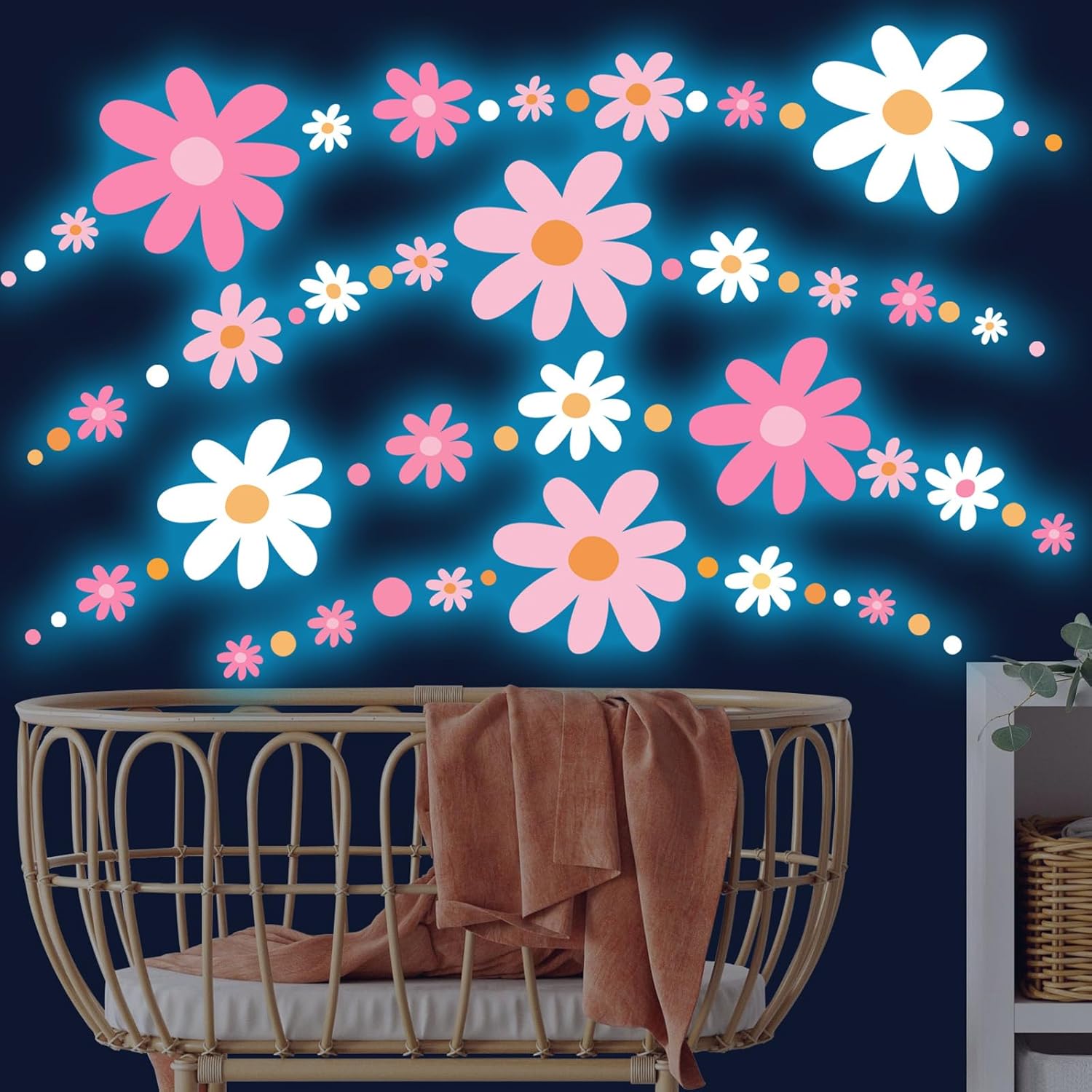 Glow in the Dark Daisy Wall Decals Set for Kids Rooms