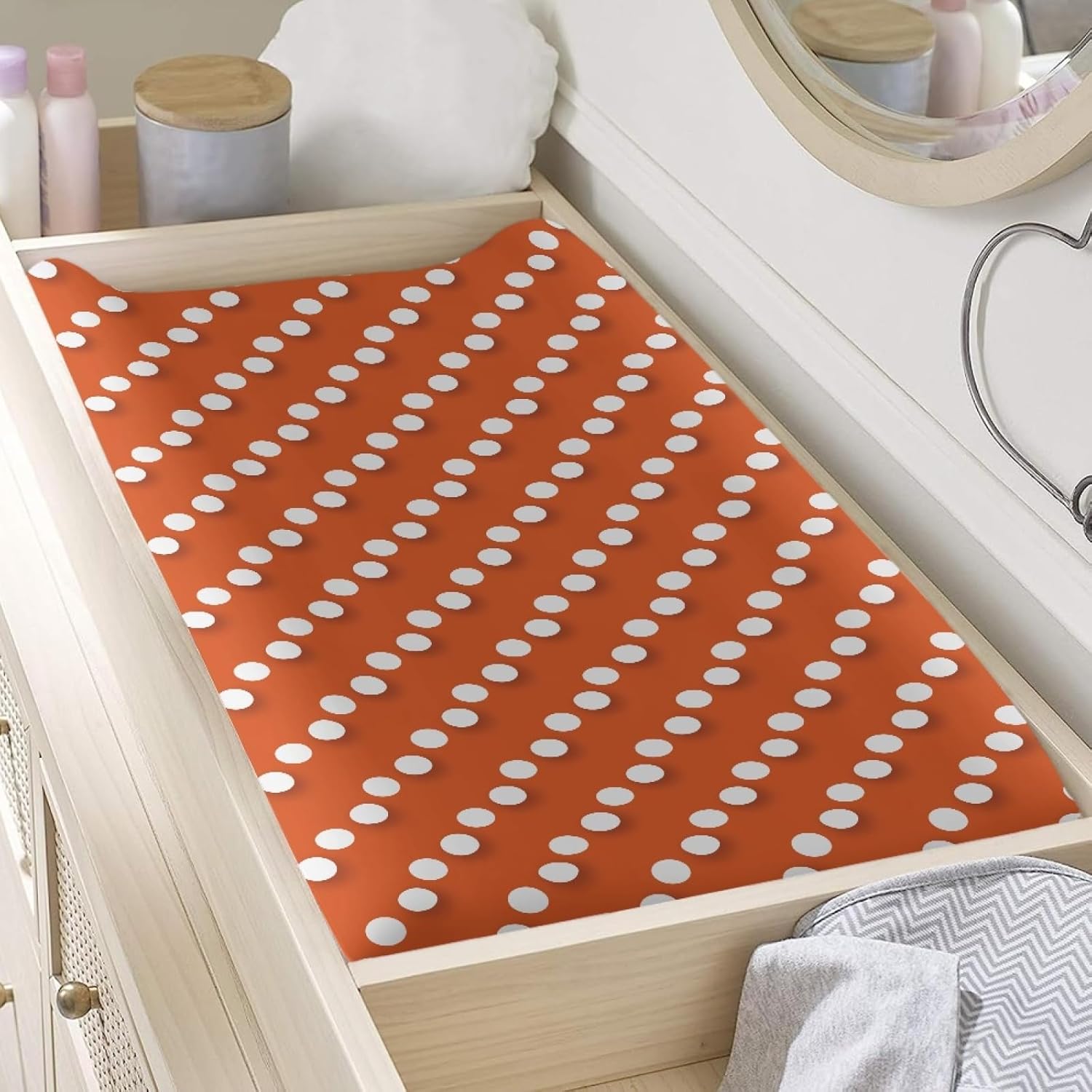 SCRAWLGOD Vintage Polka Dot Changing Pad Cover 32x16in Orange