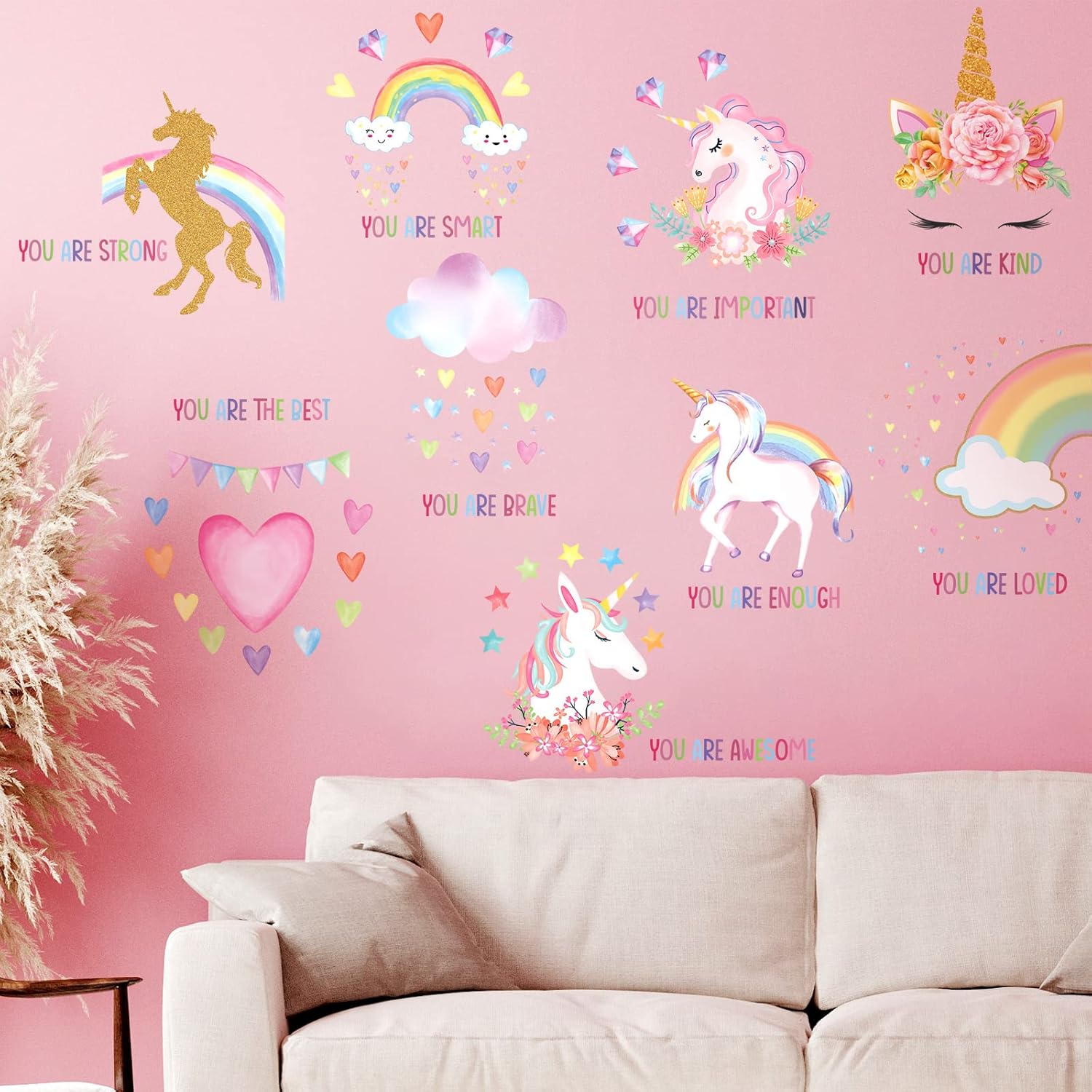 9 Pieces Unicorn Wall Stickers for Girls Bedroom Decor