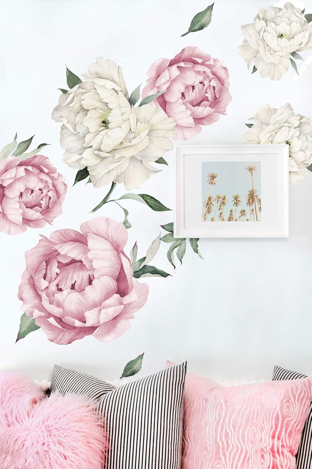 Peony Watercolor Wall Decals Pink and White Spring Decor