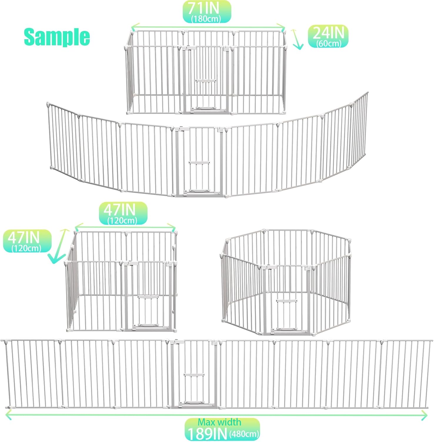 198 Inch Extra Wide Baby Gate with Cat Door Auto Close White