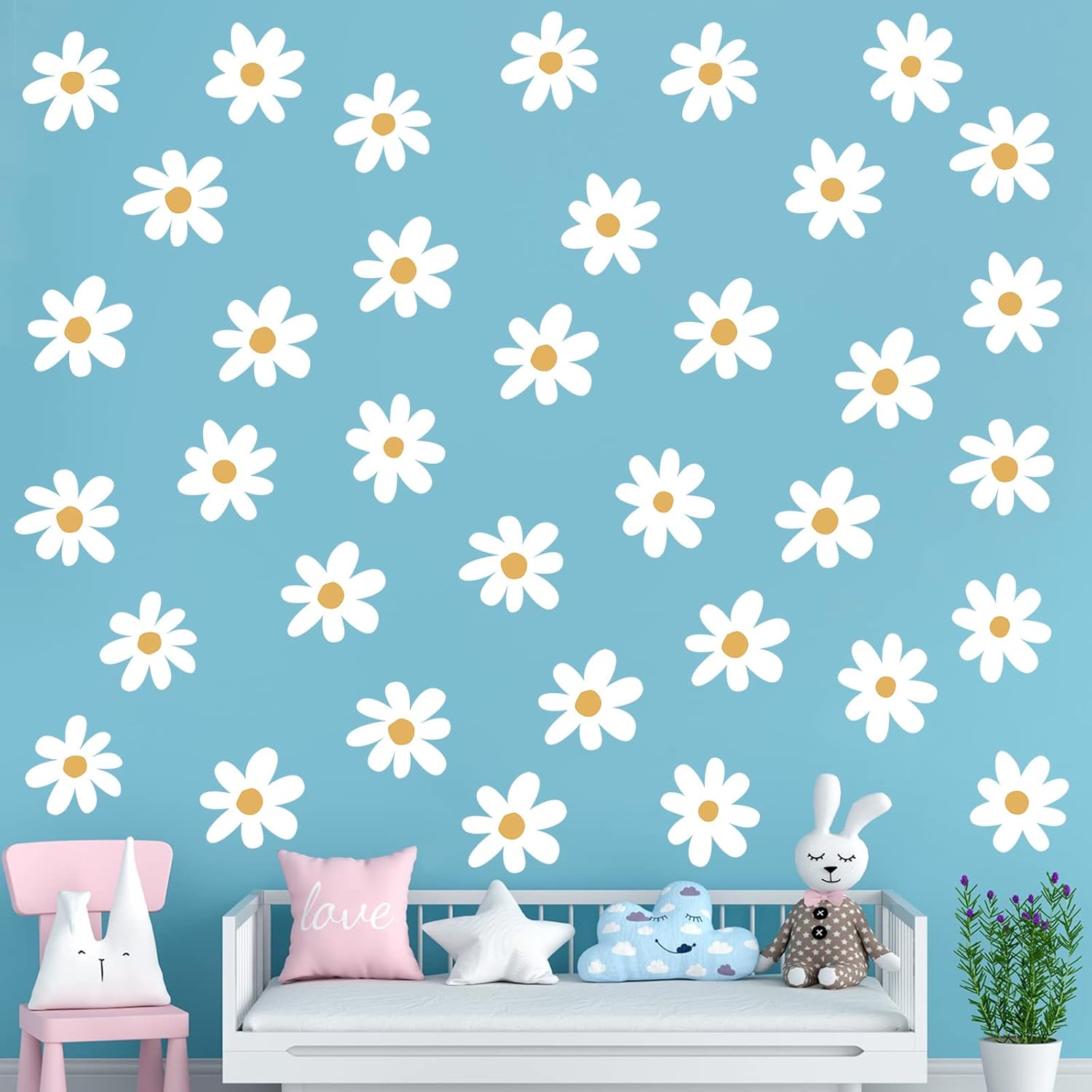 BBTO Daisy Wall Decals 36 Piece White Floral Stickers