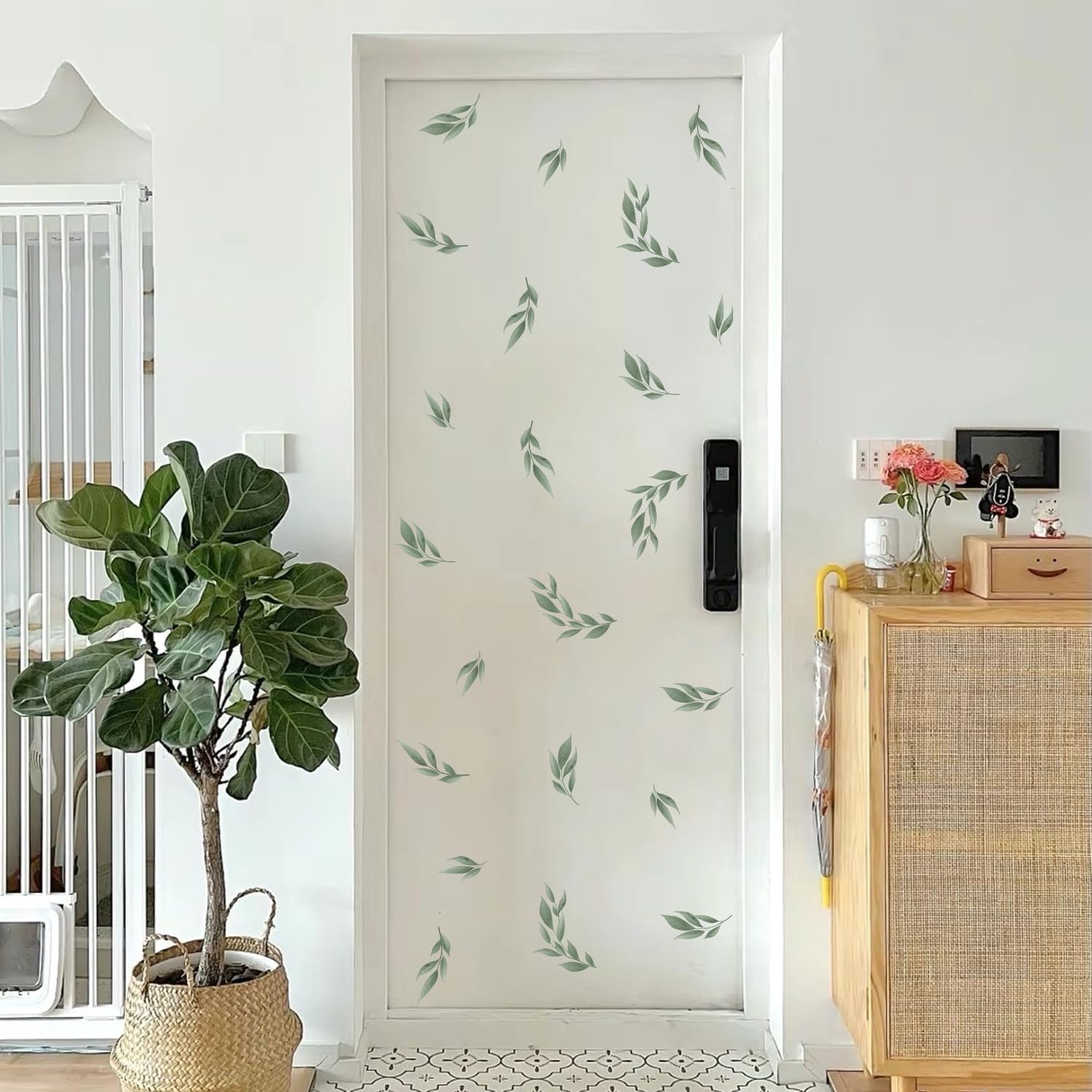 LHIUEM Green Leaves Wall Stickers 56PCS Boho Decor