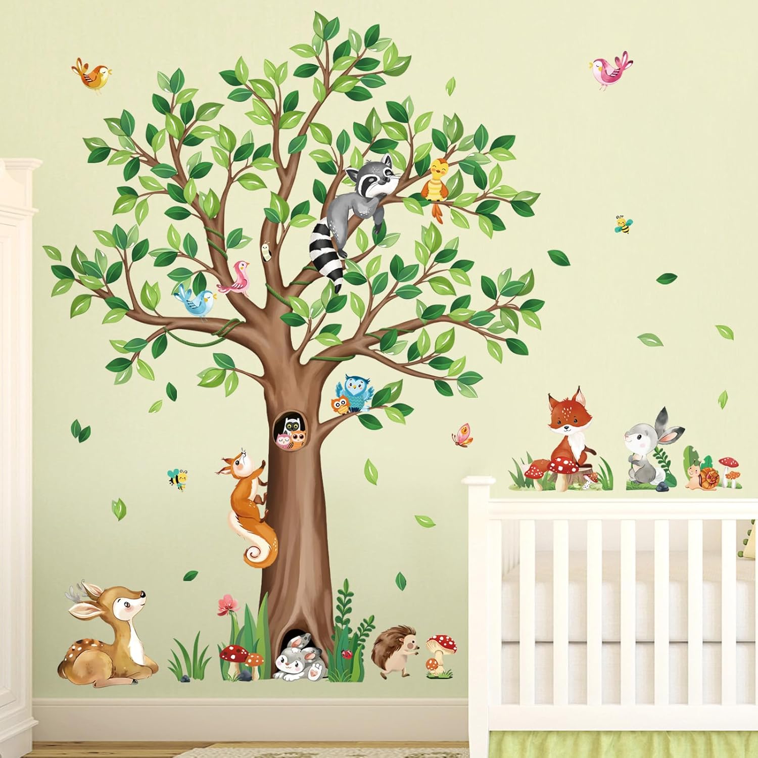Decalmile Woodland Animals Tree Wall Stickers Bear Fox Deer Wall Decor for Kids Bedroom