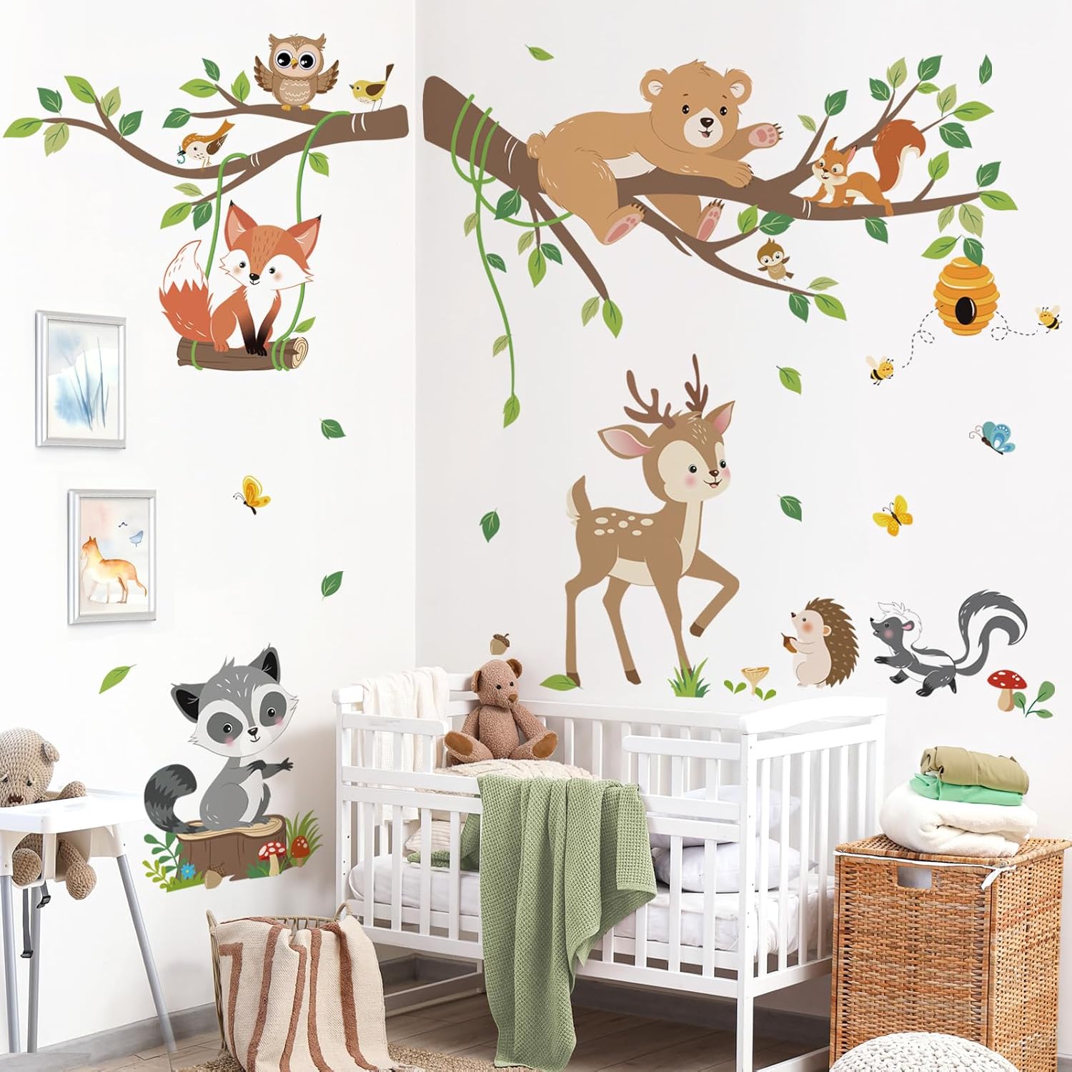 Decalmile Woodland Animals Tree Branch Wall Decals