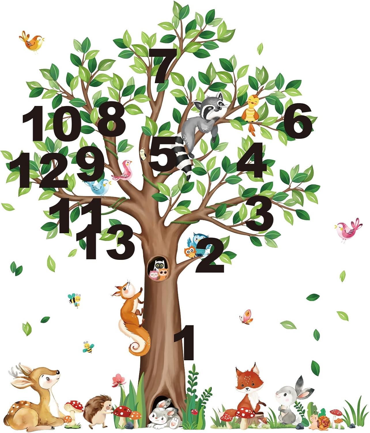 Decalmile Woodland Animals Tree Wall Stickers Bear Fox Deer Wall Decor for Kids Bedroom