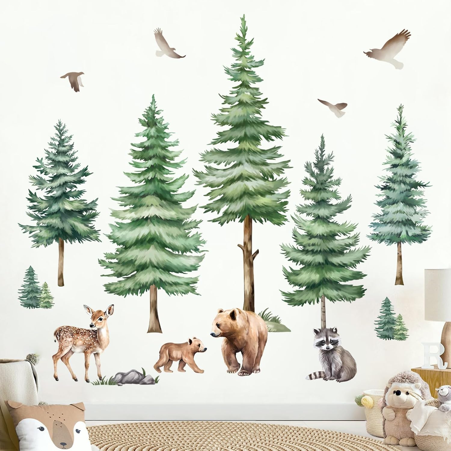 Decalmile Large Pine Tree Wall Decals Woodland Bear Stickers for Kids Room